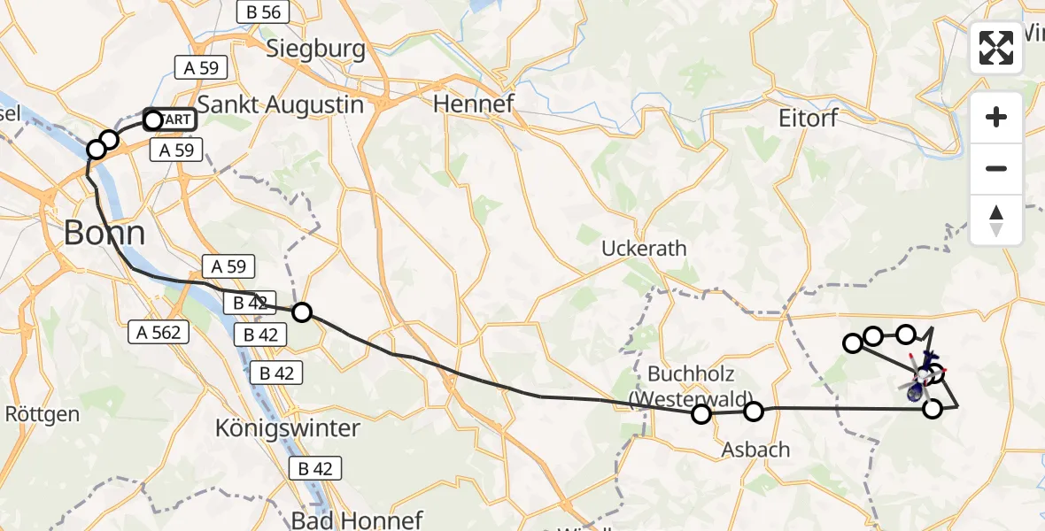 Flugroute Polizeihubschrauber Sankt Augustin - Mehren, 28 September 2026, 07:28