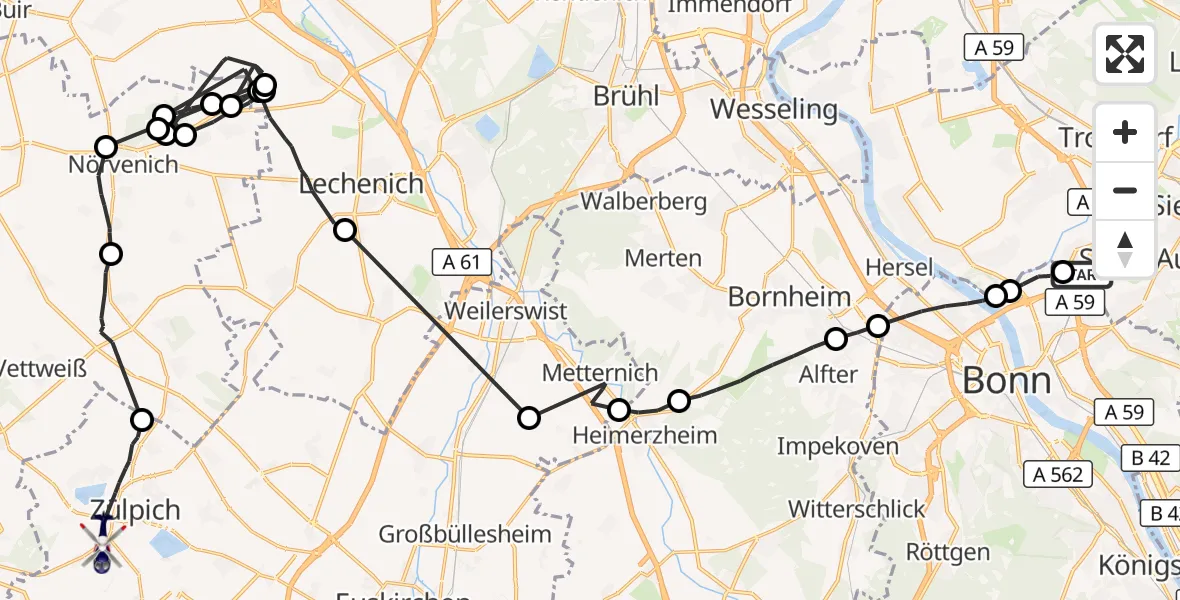 Flugroute Polizeihubschrauber Sankt Augustin - Zülpich, 28 September 2026, 07:29