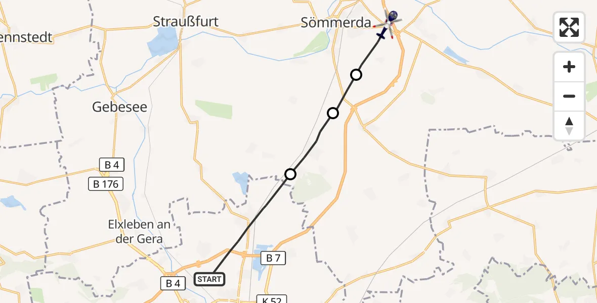 Flugroute Polizeihubschrauber Erfurt - Sömmerda, 28 September 2026, 07:30