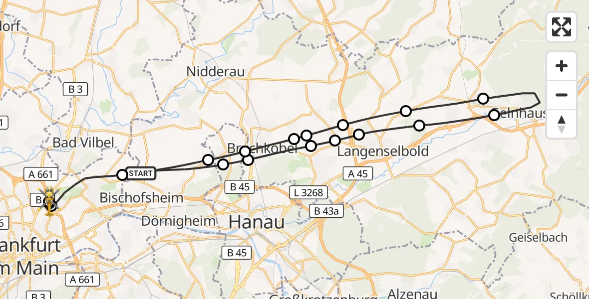 Flugroute Rettungshubschrauber Maintal - Frankfurt am Main Accident Hospital Roof Helipad (CHX2), 28 September 2026, 07:42