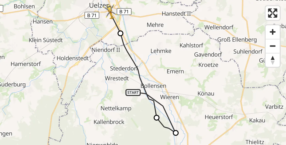 Flugroute Rettungshubschrauber Wrestedt - Uelzen, 28 September 2026, 07:44