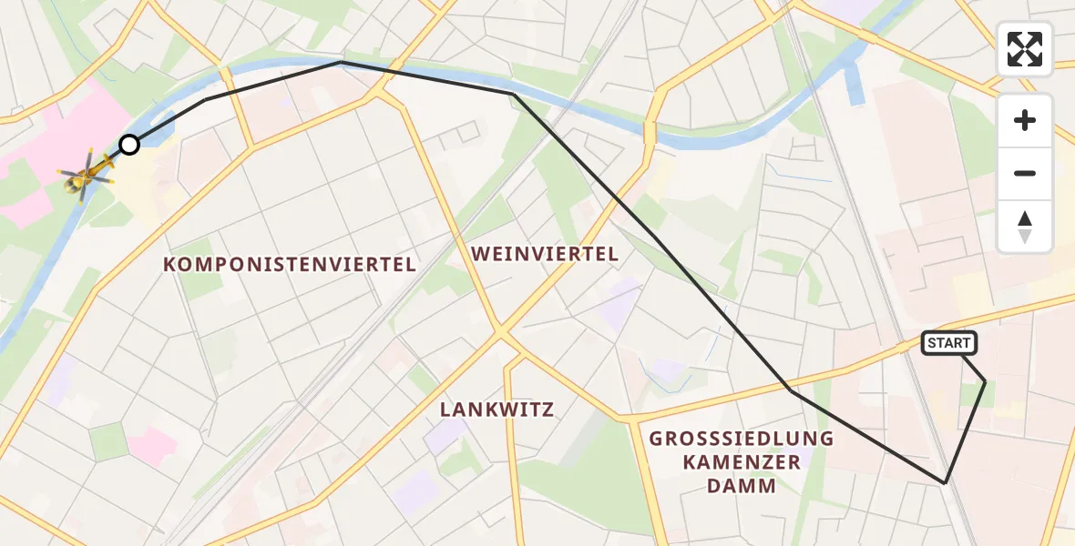 Flugroute Rettungshubschrauber Berlin - Charité Clinic Benjamin Franklin Campus, 28 September 2026, 07:46