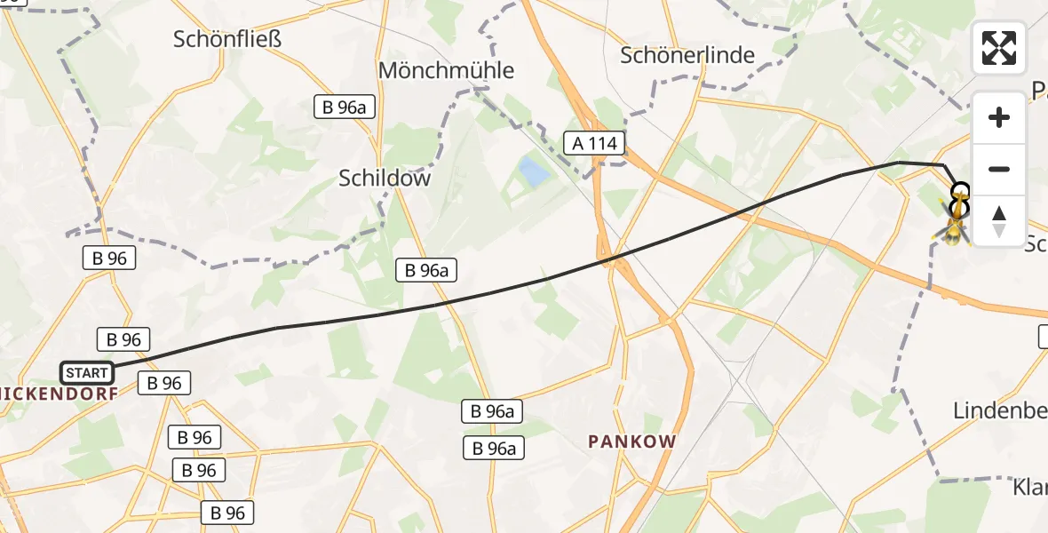 Flugroute Rettungshubschrauber Berlin - Helios Clinic Berlin-Buch, 28 September 2026, 07:55
