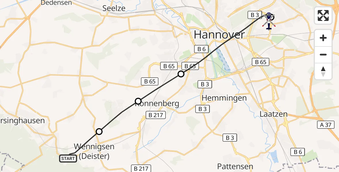 Flugroute Polizeihubschrauber Wennigsen (Deister) - Hannover Luftrettung Hubschrauberlandeplatz (Christoph 4), 28 September 2026, 07:58