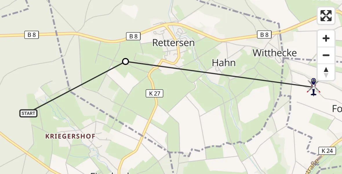 Flugroute Polizeihubschrauber Fiersbach - Forstmehren, 28 September 2026, 08:04
