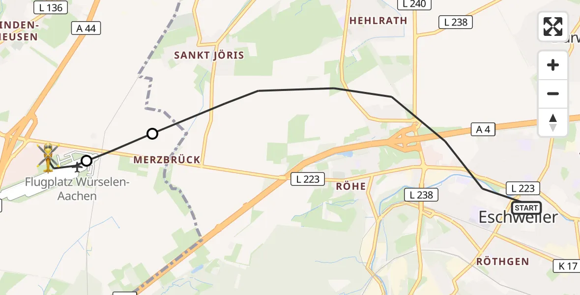 Flugroute Rettungshubschrauber Eschweiler - Aachen-Merzbrück Flughafen, 28 September 2026, 08:08