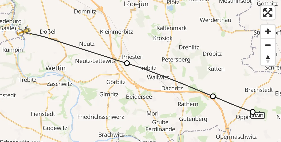 Flugroute Rettungshubschrauber Halle-Oppin Flugplatz - Wettin-Löbejün, 28 September 2026, 08:08