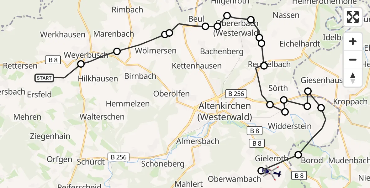 Flugroute Polizeihubschrauber Forstmehren - Gieleroth, 28 September 2026, 08:12