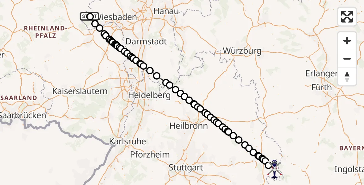 Flugroute Polizeihubschrauber Lorch - Neresheim, 28 September 2026, 08:19