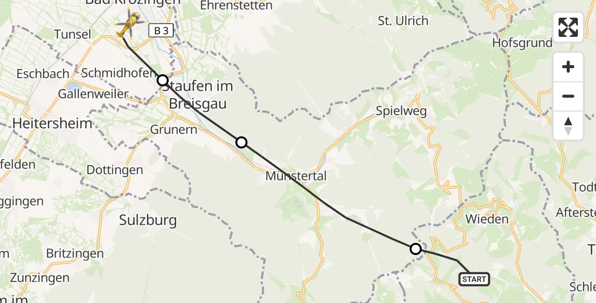Flugroute Ambulanzhubschrauber Aitern - Bad Krozingen, 28 September 2026, 08:27