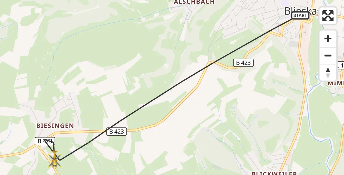 Flugroute Rettungshubschrauber Blieskastel - Blieskastel, 28 September 2026, 08:27