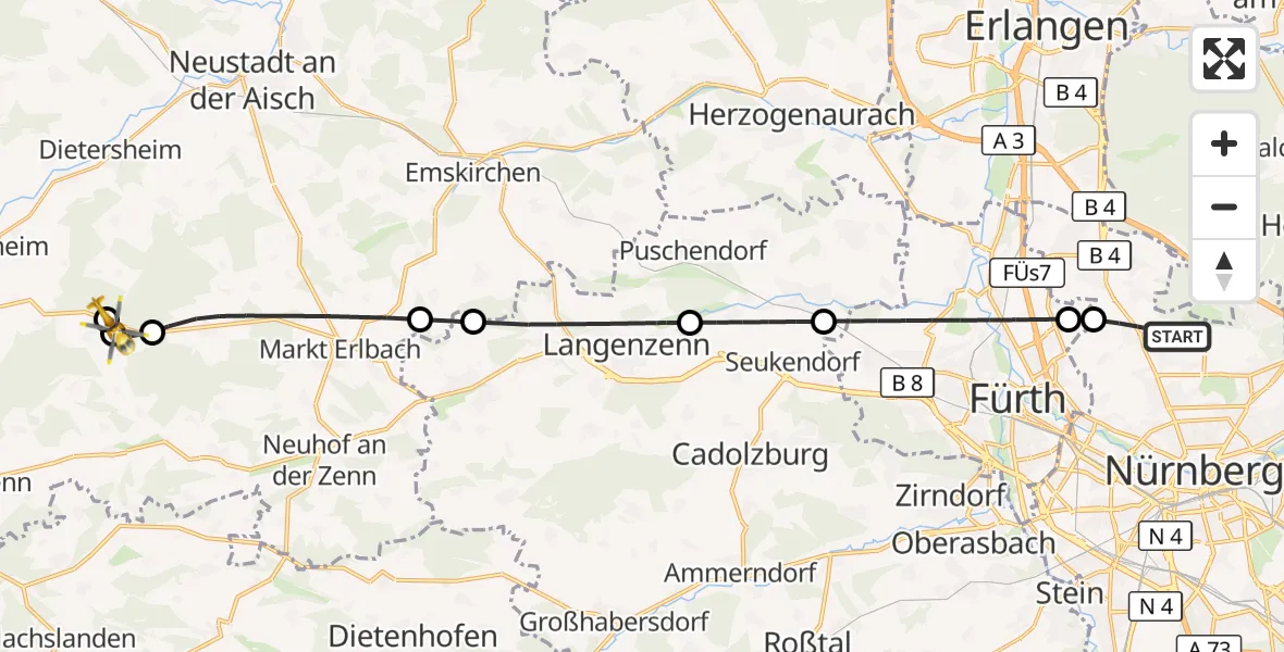 Flugroute Rettungshubschrauber Flughafen Nuremberg - Ipsheim, 28 September 2026, 08:29