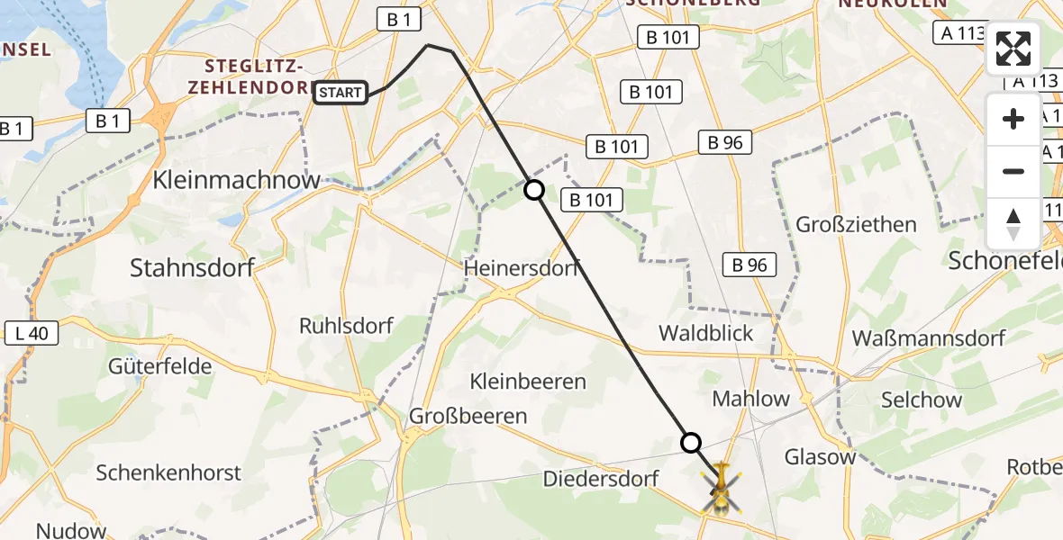 Flugroute Rettungshubschrauber Berlin - Blankenfelde-Mahlow, 28 September 2026, 08:35