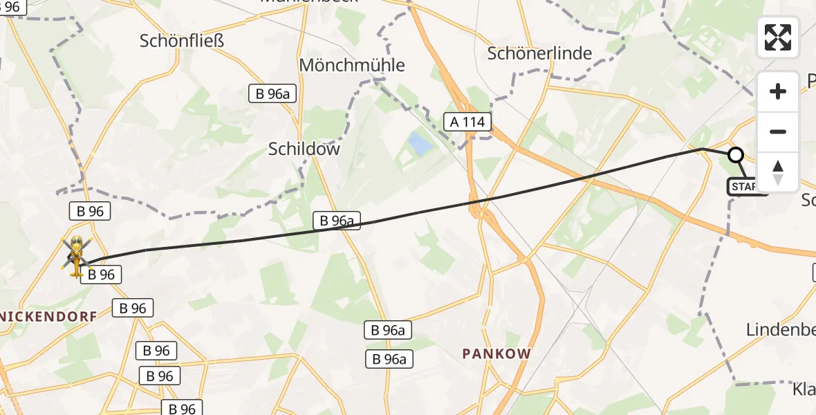Flugroute Rettungshubschrauber Helios Clinic Berlin-Buch - Berlin, 28 September 2026, 08:44