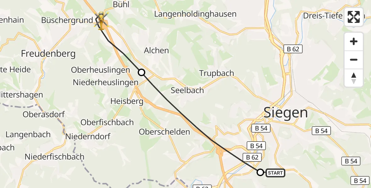 Flugroute Rettungshubschrauber Evangelisches Jung-Stilling Hospital - Freudenberg, 28 September 2026, 08:47