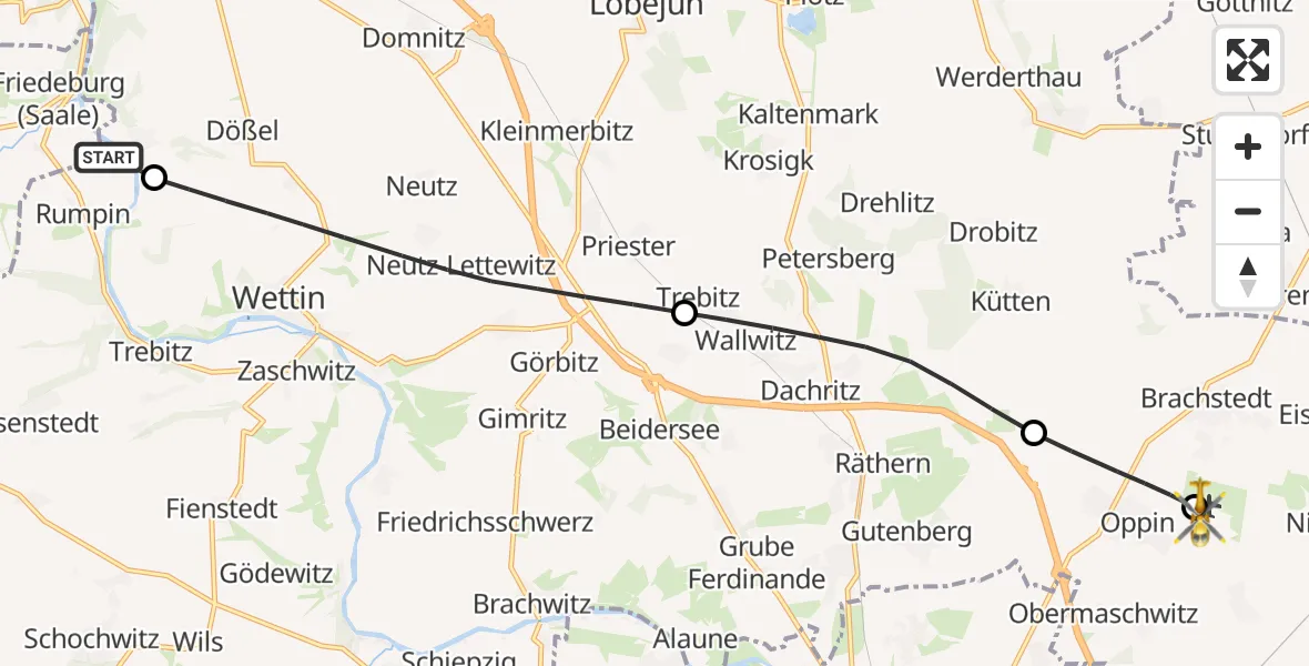 Flugroute Rettungshubschrauber Gerbstedt - Halle-Oppin Flugplatz, 28 September 2026, 08:56