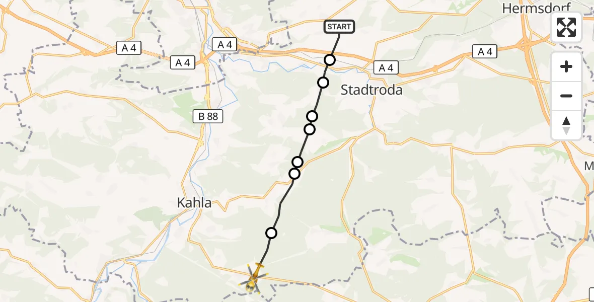 Flugroute Rettungshubschrauber Schlöben - Hummelshain, 28 September 2026, 08:58