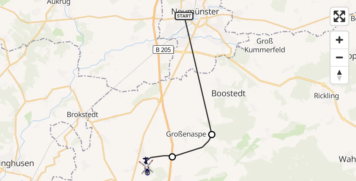 Flugroute Polizeihubschrauber Neumünster - Wiemersdorf, 28 September 2026, 09:07