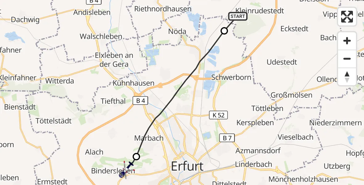Flugroute Polizeihubschrauber Großrudestedt - Erfurt-Weimar Flughafen, 28 September 2026, 09:08
