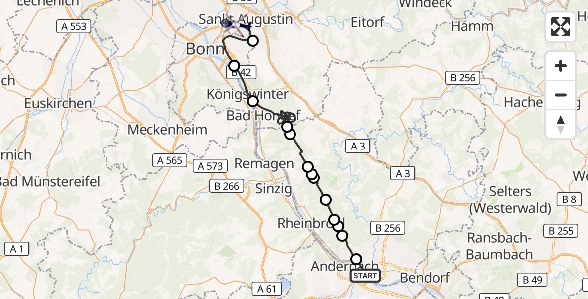 Flugroute Polizeihubschrauber Andernach - Sankt Augustin, 28 September 2026, 09:14