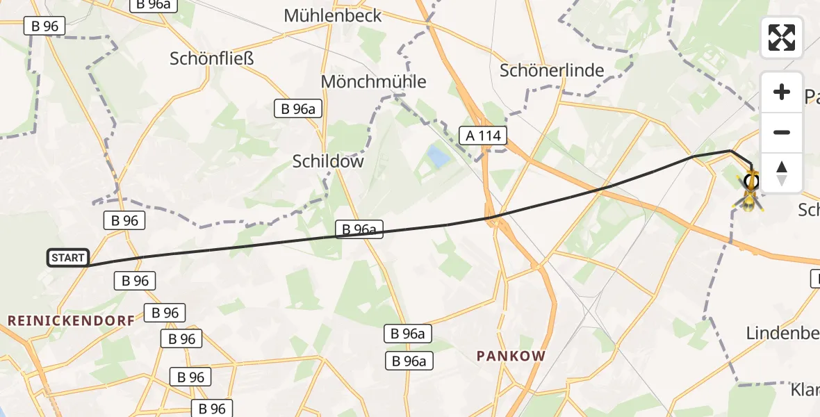 Flugroute Rettungshubschrauber Berlin - Helios Clinic Berlin-Buch, 28 September 2026, 09:20