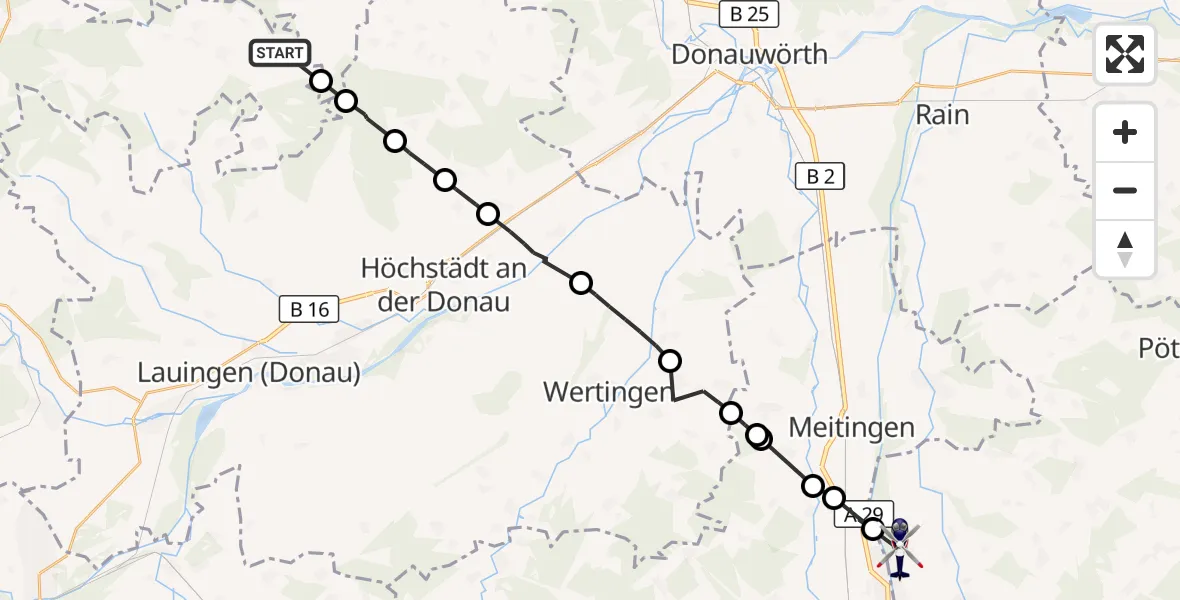 Flugroute Polizeihubschrauber Dischingen - Rehling, 28 September 2026, 09:23