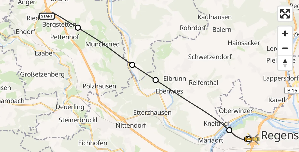 Flugroute Rettungshubschrauber Laaber - Barmherzige Brüder (Brothers of Mercy) Hospital Regensburg, 28 September 2026, 09:26