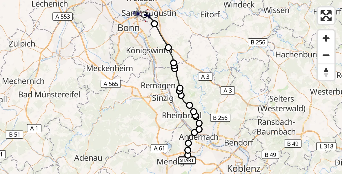 Flugroute Polizeihubschrauber Kruft - Bonn-Hangelar Flugplatz, 28 September 2026, 09:26