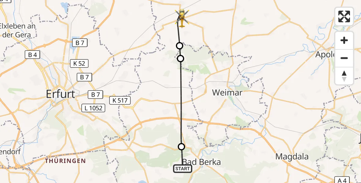 Flugroute Ambulanzhubschrauber Bad Berka - Am Ettersberg, 28 September 2026, 09:32