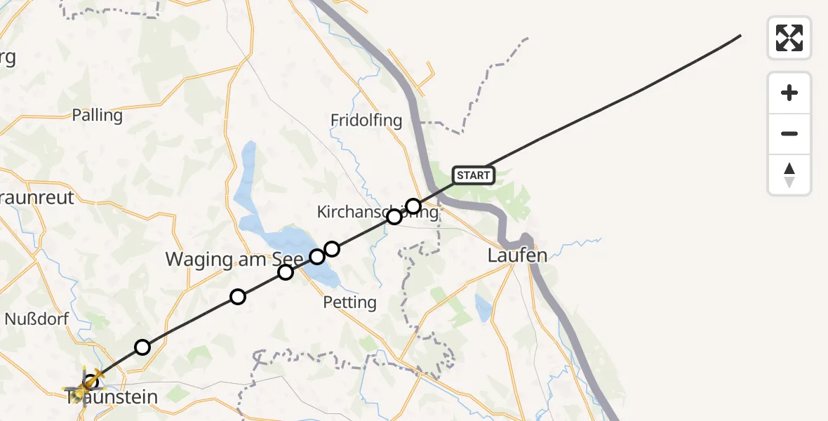 Flugroute Rettungshubschrauber Lettensau - Traunstein Hospital, 28 September 2026, 09:33