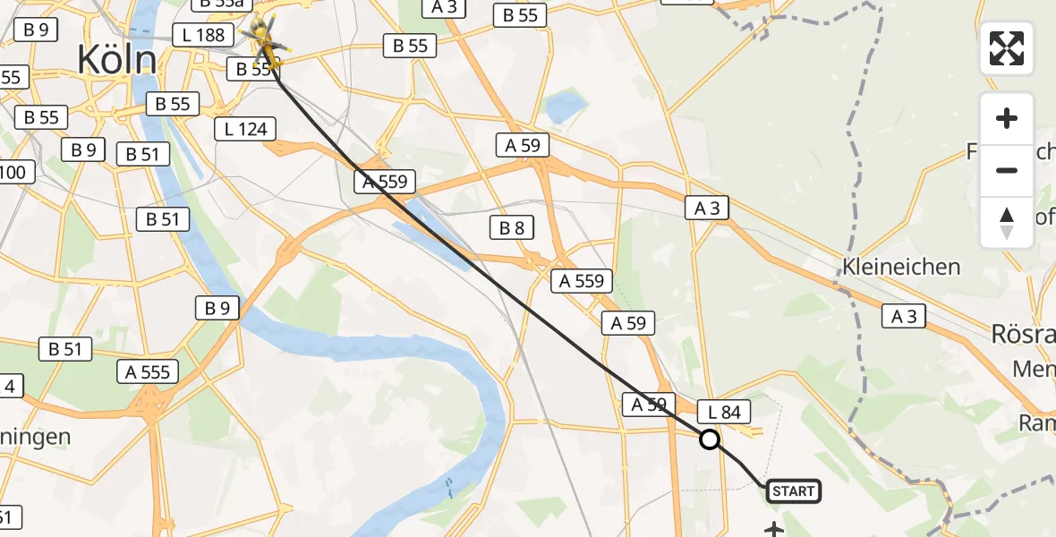 Flugroute Rettungshubschrauber Köln Bonn Flughafen - Köln, 28 September 2026, 09:33