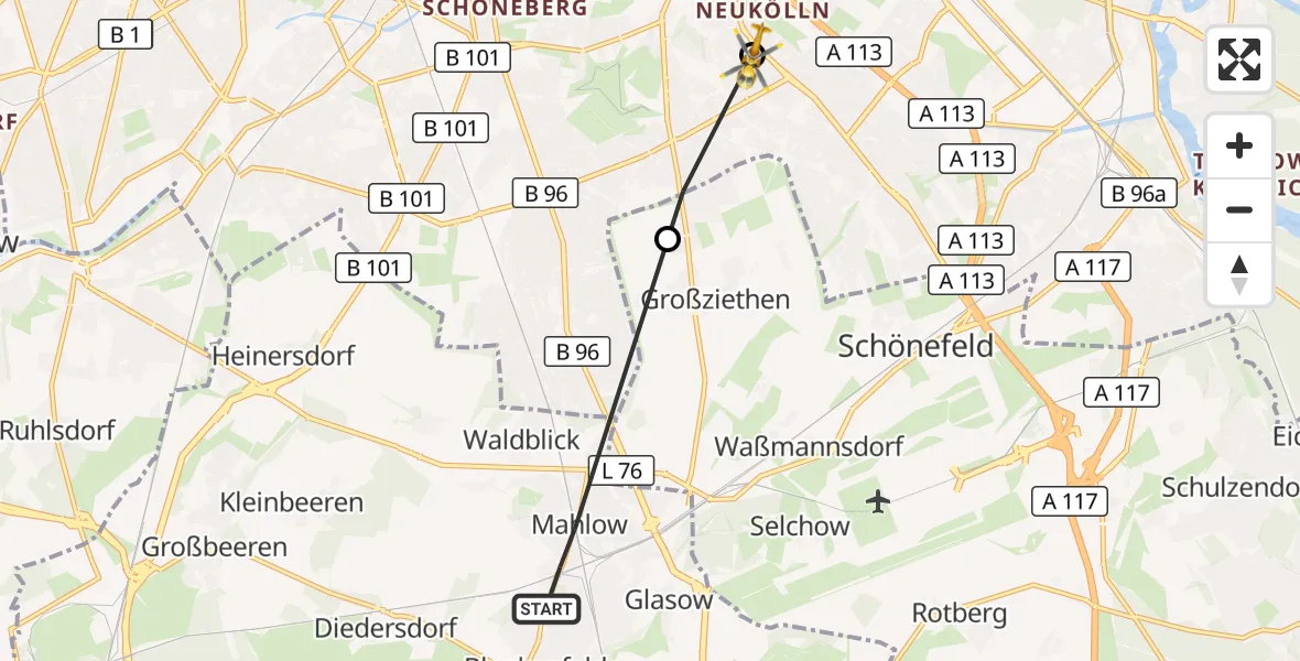 Flugroute Rettungshubschrauber Blankenfelde-Mahlow - Berlin, 28 September 2026, 09:44
