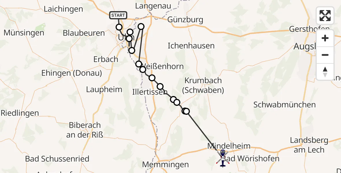 Flugroute Polizeihubschrauber Dornstadt - Stetten, 28 September 2026, 09:58