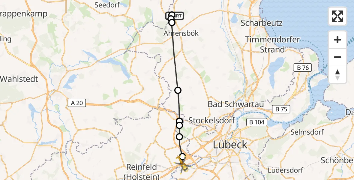 Flugroute Rettungshubschrauber Christoph 12 Luftrettungszentrum - Hamberge, 28 September 2026, 09:58