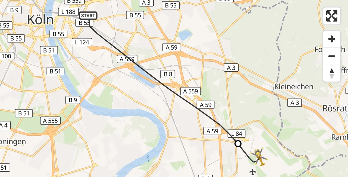 Flugroute Rettungshubschrauber Köln - Köln Bonn Flughafen, 28 September 2026, 10:04