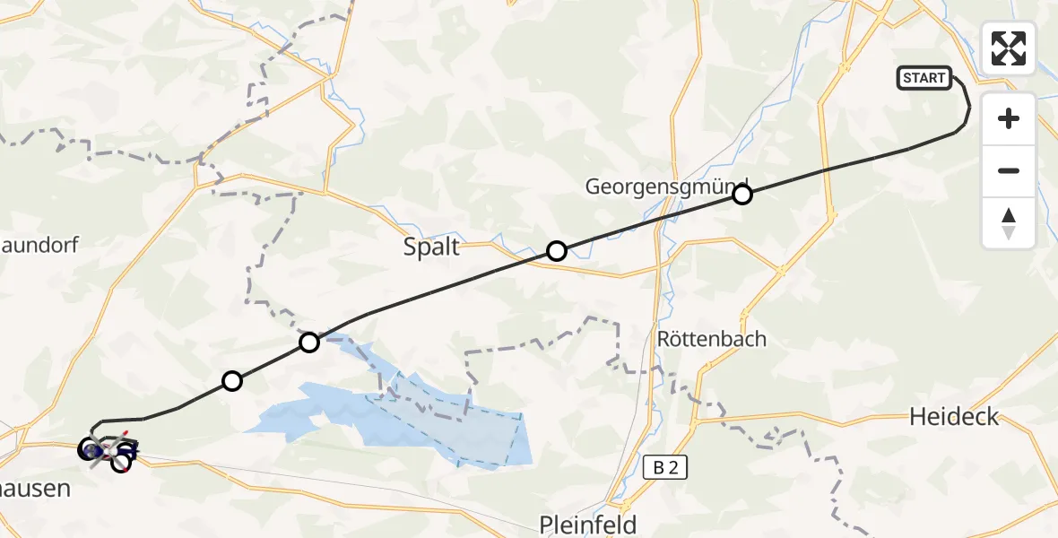 Flugroute Polizeihubschrauber Roth - Gunzenhausen, 28 September 2026, 10:04