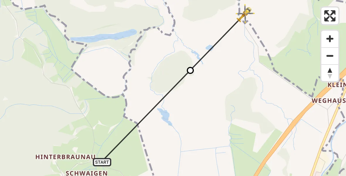 Flugroute Rettungshubschrauber Schwaigen - Ohlstadt, 28 September 2026, 10:04