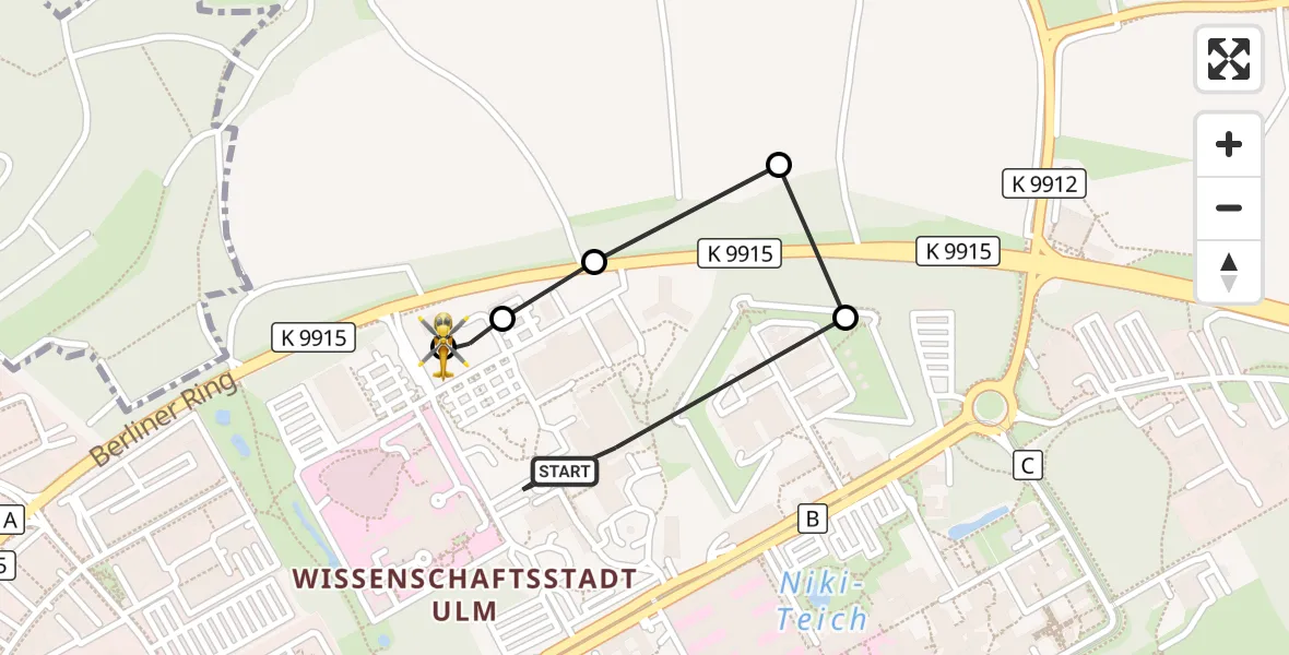 Flugroute Rettungshubschrauber Ulm Military Hospital Emergency - ADAC Air Rescue Station Ulm (Christoph 22), 28 September 2026, 10:06