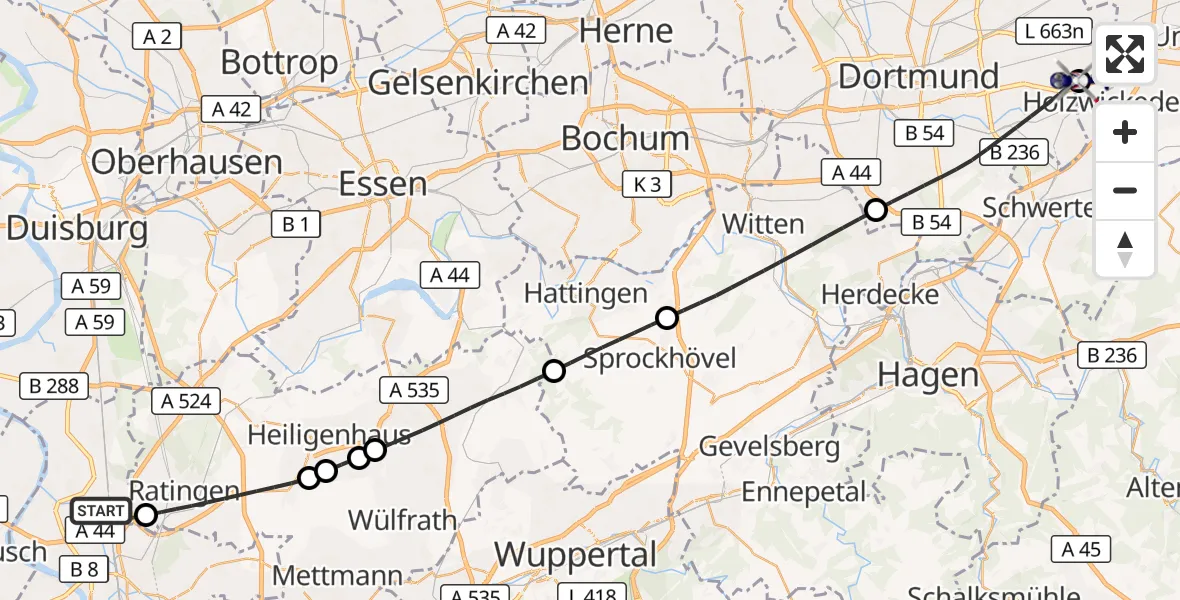 Flugroute Polizeihubschrauber Düsseldorf Flughafen - Dortmund Flughafen, 28 September 2026, 10:09