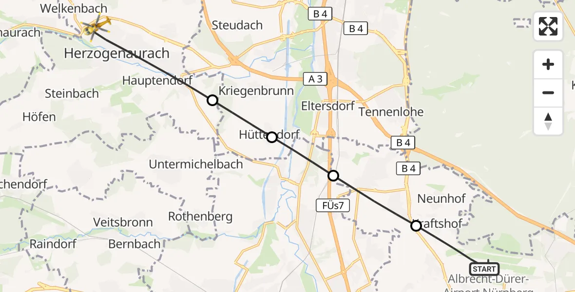Flugroute Ambulanzhubschrauber Flughafen Nuremberg - Herzogenaurach, 28 September 2026, 10:13