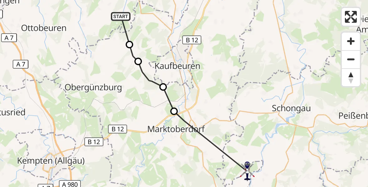Flugroute Polizeihubschrauber Unteregg - Lechbruck am See, 28 September 2026, 10:14