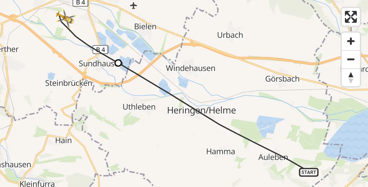 Flugroute Rettungshubschrauber Heringen/Helme - Nordhausen, 28 September 2026, 10:19