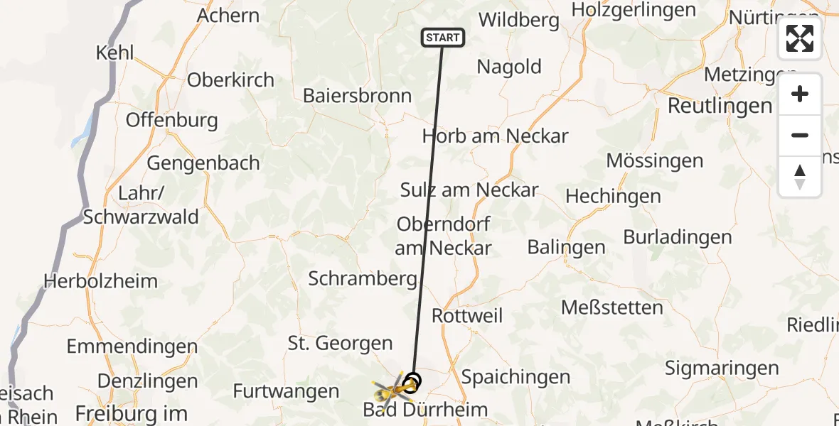 Flugroute Ambulanzhubschrauber Altensteig - Villingen-Schwenningen, 28 September 2026, 10:24