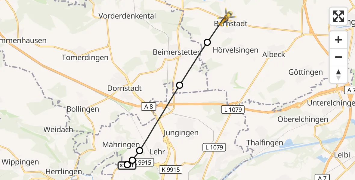 Flugroute Rettungshubschrauber Ulm Military Hospital Emergency - Bernstadt, 28 September 2026, 10:25