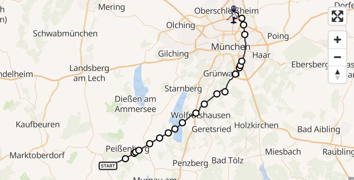 Flugroute Polizeihubschrauber Böbing - Oberschleißheim, 28 September 2026, 10:27