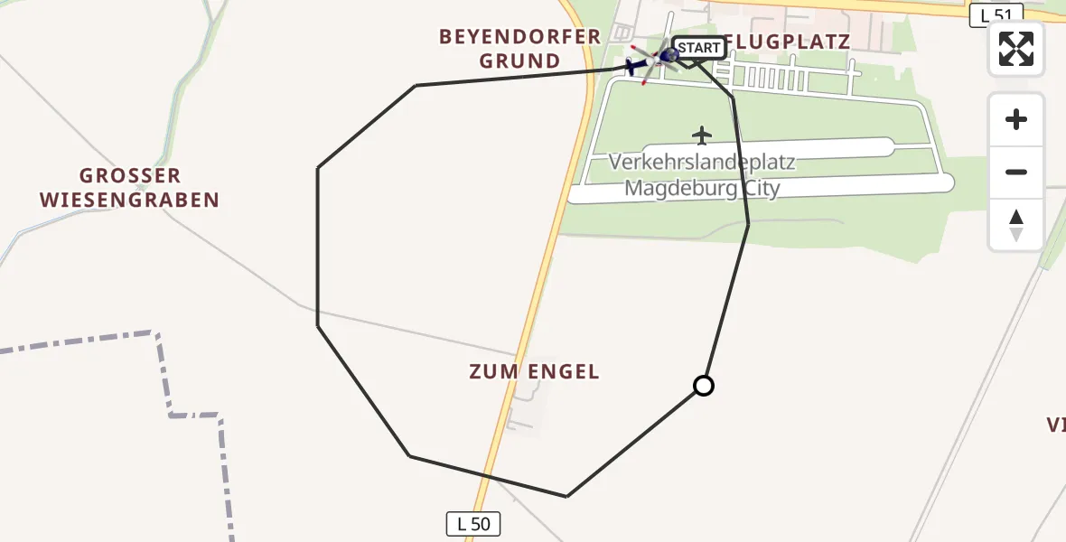 Flugroute Polizeihubschrauber Magdeburg City Flugplatz - Magdeburg, 28 September 2026, 10:29