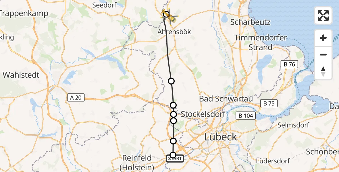 Flugroute Rettungshubschrauber Lübeck - Christoph 12 Luftrettungszentrum, 28 September 2026, 10:34