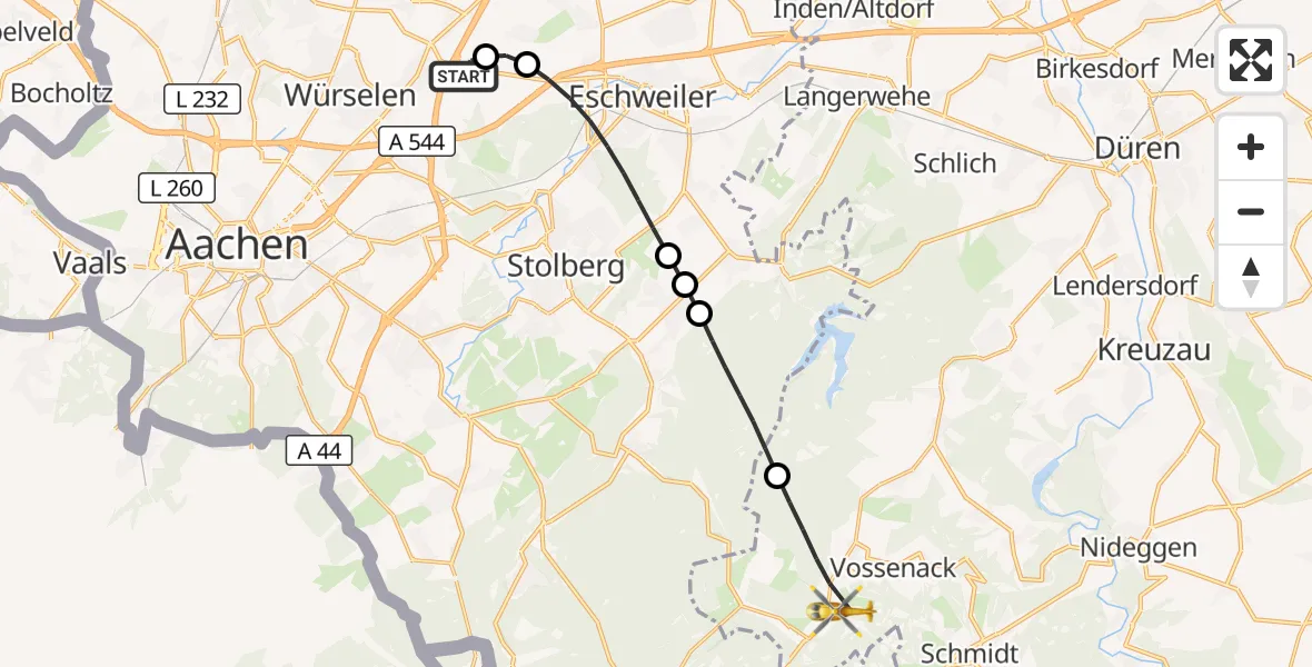 Flugroute Rettungshubschrauber Aachen-Merzbrück Flughafen - Hürtgenwald, 28 September 2026, 10:37