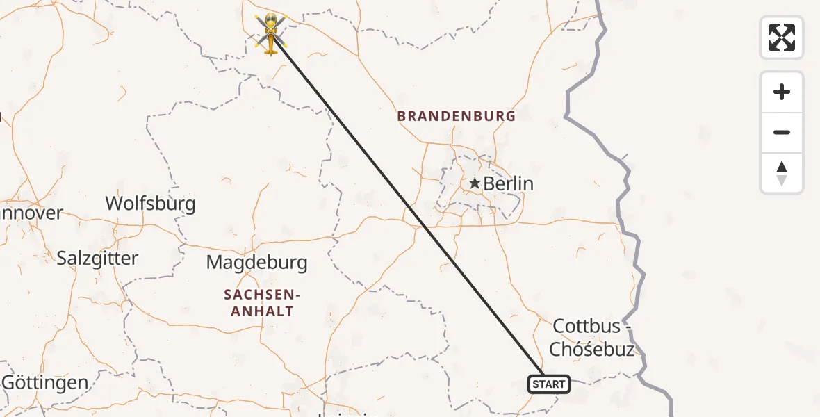 Flugroute Ambulanzhubschrauber ADAC Luftrettungsstation Senftenberg Hubschrauberlandeplatz - Dambeck, 28 September 2026, 10:41