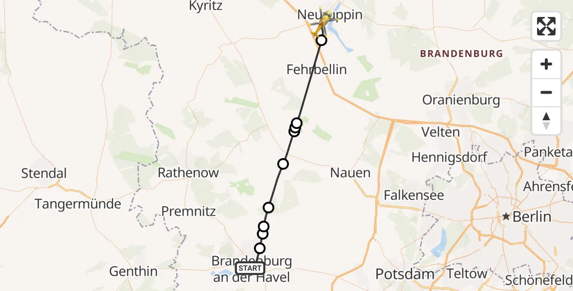 Flugroute Rettungshubschrauber Brandenburg an der Havel - Neuruppin, 28 September 2026, 10:47